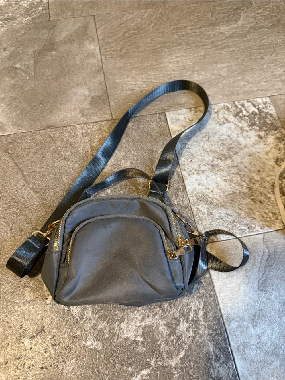 Amazon Small Gray Crossbody Bag with Gold Hardware
